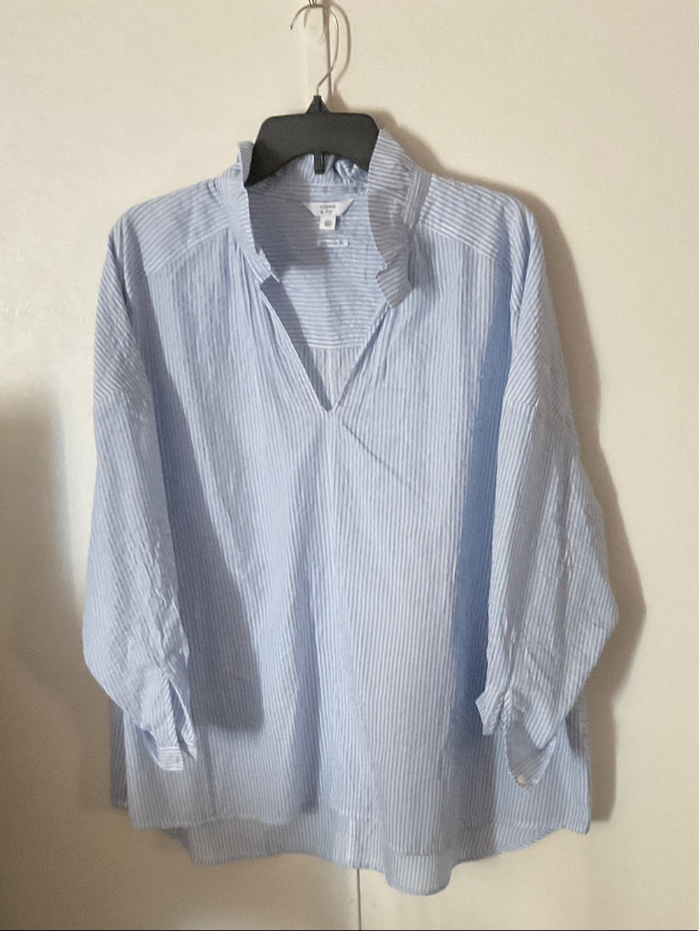 crown & ivy Blue and White Striped Relaxed Popover Shirt